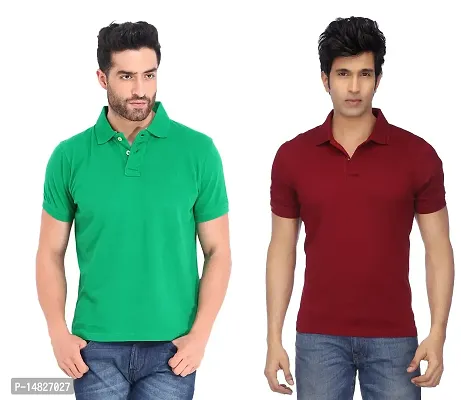 Reliable Multicoloured Cotton Blend Solid Polos For Men