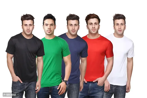 Men Solid Round Neck Slim Fit Tshirt Pack of  5-thumb0