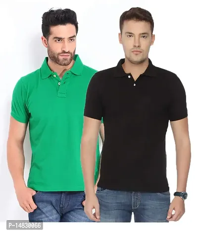 Reliable Multicoloured Cotton Blend Solid Polos For Men-thumb0