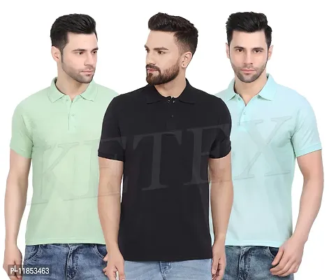 Reliable Multicoloured Cotton Blend Solid Polos For Men