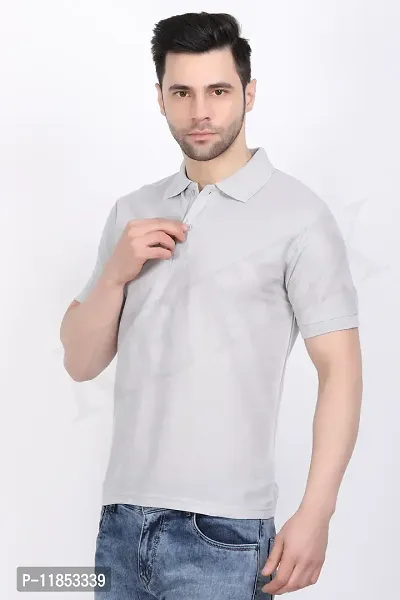 Reliable Grey Polycotton Solid Polos For Men-thumb2