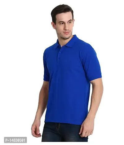 Reliable Blue Cotton Blend Solid Polos For Men-thumb2