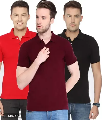 Reliable Multicoloured Cotton Blend Solid Polos For Men-thumb0