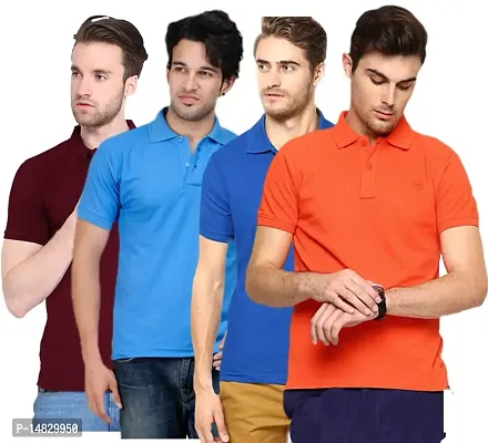 Reliable Multicoloured Polyester Blend Solid Polos For Men