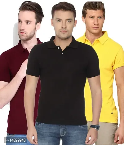 Reliable Multicoloured Cotton Blend Solid Polos For Men