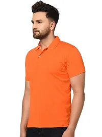 Reliable Orange Cotton Blend Solid Polos For Men-thumb1