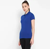 Elegant Navy Blue Cotton Blend Solid Tshirt For Women-thumb1