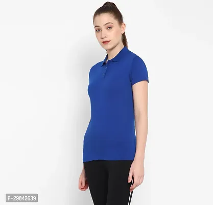 Elegant Navy Blue Cotton Blend Solid Tshirt For Women-thumb2