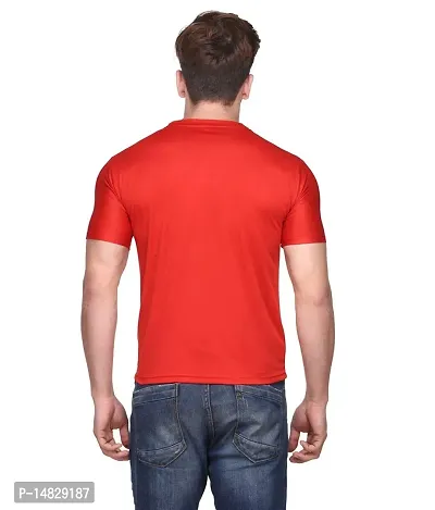 Reliable Red Polyester Blend Solid Round Neck Tees For Men-thumb3