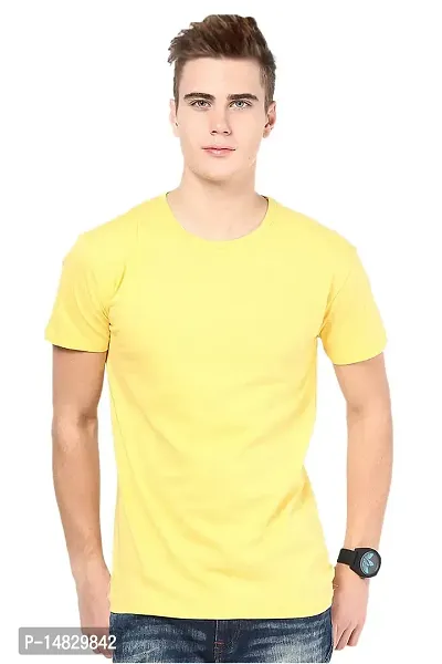 Reliable Yellow Cotton Blend Self Pattern Round Neck Tees For Men-thumb0