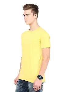 Reliable Yellow Cotton Blend Self Pattern Round Neck Tees For Men-thumb1