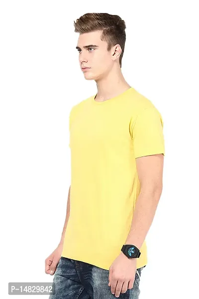 Reliable Yellow Cotton Blend Self Pattern Round Neck Tees For Men-thumb2