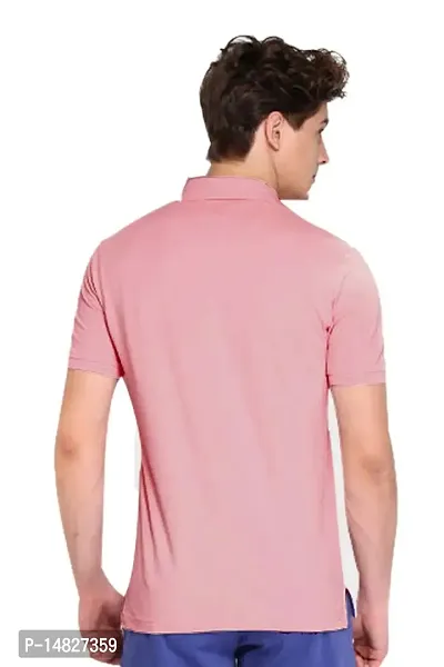 Reliable Pink Cotton Blend Solid Polos For Men-thumb3