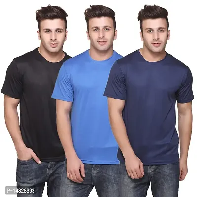 Reliable Multicoloured Cotton Blend Self Pattern Round Neck Tees For Men