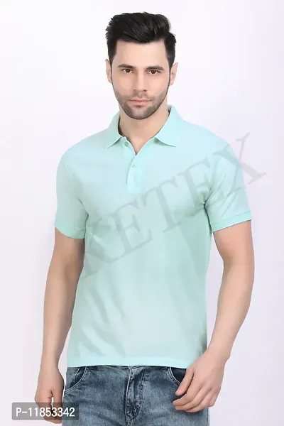Reliable Blue Polycotton Solid Polos For Men