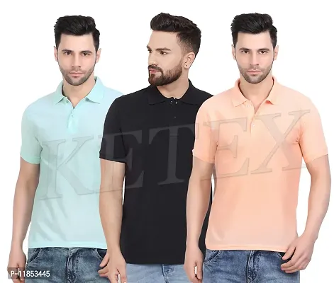 Reliable Multicoloured Cotton Blend Solid Polos For Men