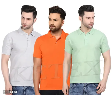 Reliable Multicoloured Cotton Blend Solid Polos For Men