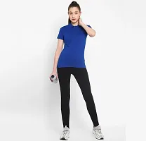 Elegant Navy Blue Cotton Blend Solid Tshirt For Women-thumb3