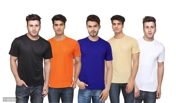 Reliable Multicoloured Polycotton Solid Round Neck Tees For Men-thumb0