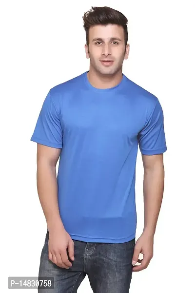 Reliable Blue Cotton Blend Self Pattern Round Neck Tees For Men