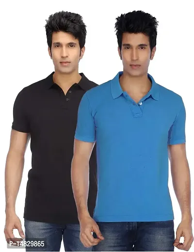 Reliable Multicoloured Cotton Blend Solid Polos For Men-thumb0