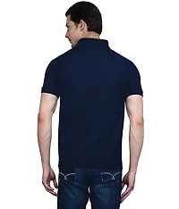 Reliable Navy Blue Cotton Blend Solid Polos For Men-thumb2