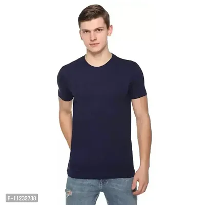 Reliable Blue Polyester Solid Round Neck Tees For Men-thumb0