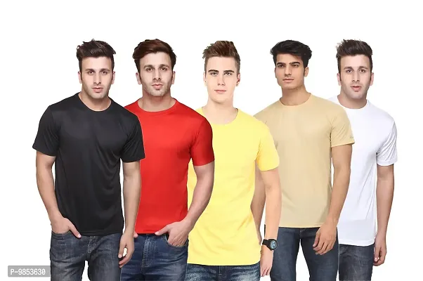 Reliable Multicoloured Polycotton Solid Round Neck Tees For Men