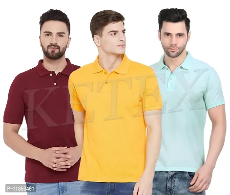 Stylish Cotton Blend Multicoloured Solid Polos Short Sleeves For Men Pack Of 3