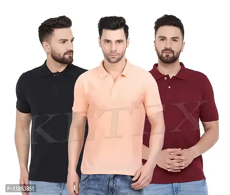 Reliable Multicoloured Cotton Blend Solid Polos For Men