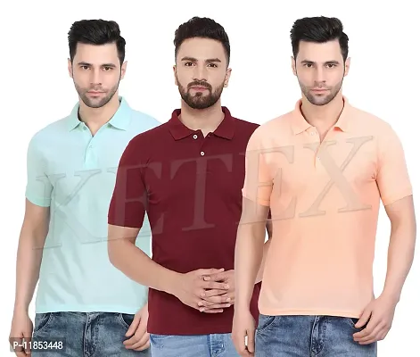 Reliable Multicoloured Cotton Blend Solid Polos For Men