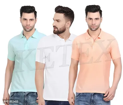 Reliable Multicoloured Cotton Blend Solid Polos For Men