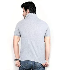 Reliable Grey Cotton Blend Solid Polos For Men-thumb2