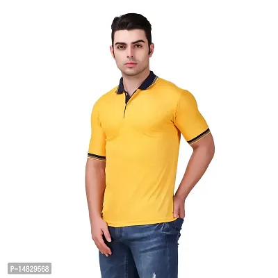 Reliable Yellow Cotton Blend Self Pattern Round Neck Tees For Men-thumb2