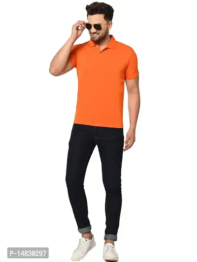 Reliable Orange Cotton Blend Solid Polos For Men-thumb0