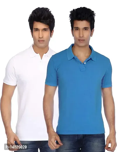 Reliable Multicoloured Cotton Blend Solid Polos For Men