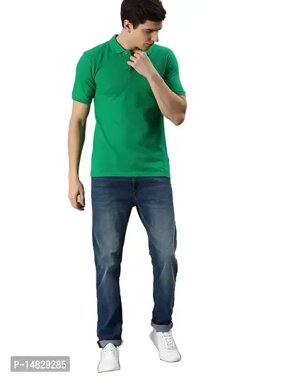 Reliable Green Cotton Blend Solid Polos For Men
