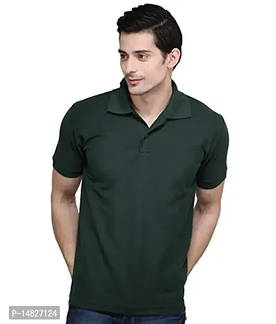 Reliable Green Cotton Blend Solid Polos For Men-thumb0