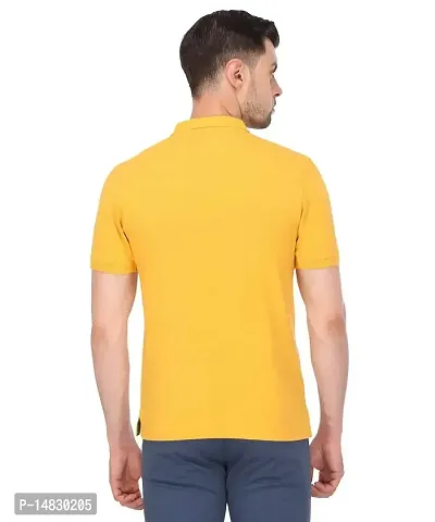 Reliable Yellow Cotton Blend Solid Polos For Men-thumb3