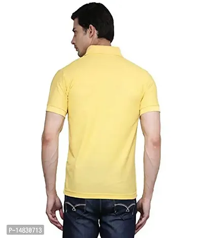 Reliable Yellow Cotton Blend Solid Polos For Men-thumb3