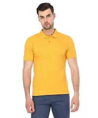 Reliable Yellow Cotton Blend Solid Polos For Men-thumb3