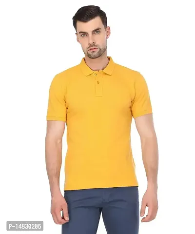 Reliable Yellow Cotton Blend Solid Polos For Men-thumb4