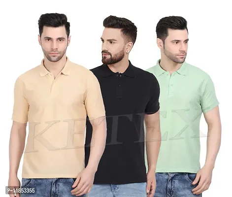 Reliable Multicoloured Cotton Blend Solid Polos For Men