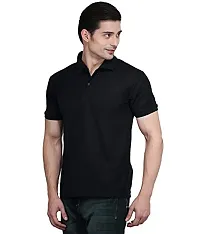 Reliable Black Cotton Blend Solid Polos For Men-thumb1