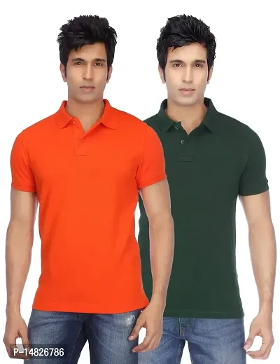 Reliable Multicoloured Cotton Blend Solid Polos For Men-thumb0