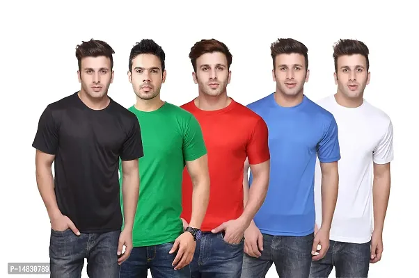 Reliable Multicoloured Polycotton Solid Round Neck Tees For Men-thumb0