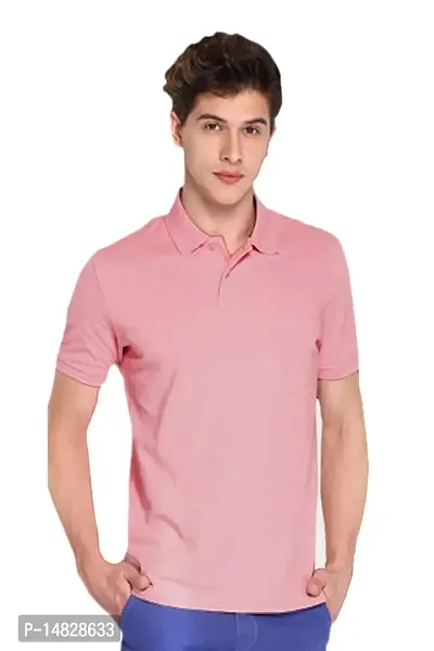 Reliable Pink Cotton Blend Solid Polos For Men-thumb0