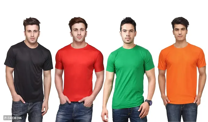 Reliable Multicoloured Polyester Solid Round Neck Tees For Men