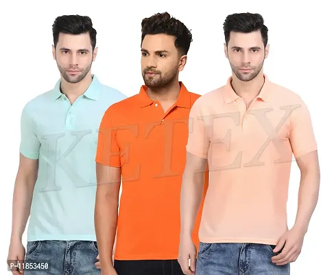 Reliable Multicoloured Cotton Blend Solid Polos For Men-thumb0