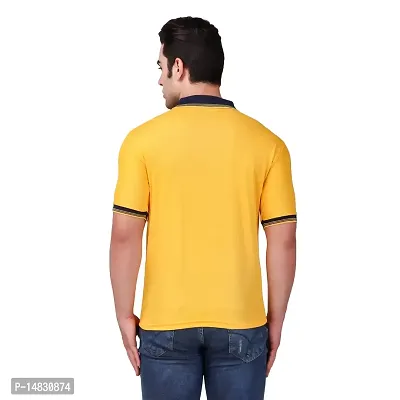 Reliable Yellow Cotton Blend Self Pattern Round Neck Tees For Men-thumb3